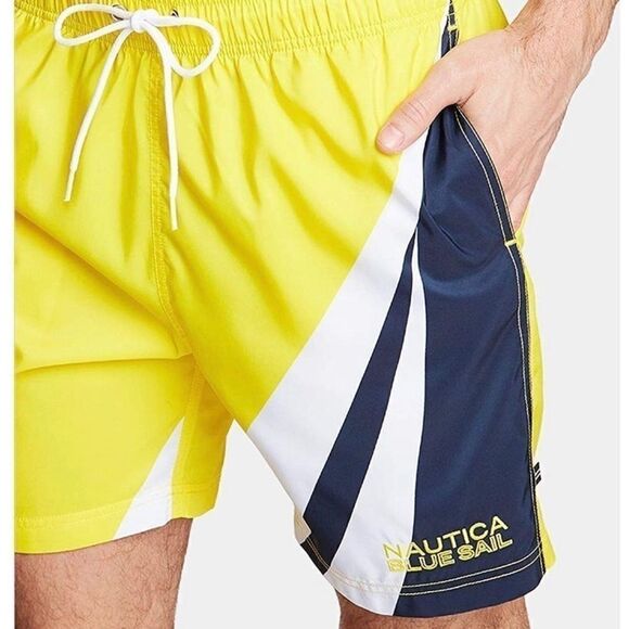 Nautica Mens Colorblock Sail Logo Swim Trunks - Picture 2 of 6